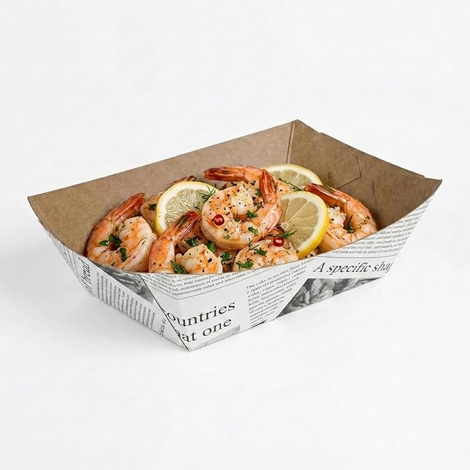 Restaurantware-Bio Tek 1/2 Pound Food Trays, 50 Disposable Paper Food Trays - Heavy-Duty, Greaseproof, Newsprint Paper Food Boats, For Snacks, Appetizers, Or Treats, Use At Parties Or Carnivals - Image 6