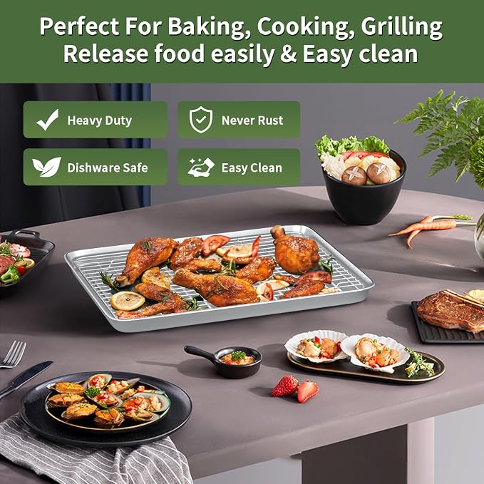 Baking Sheet with Cooling Wire Rack Set - Stainless Steel Baking Sheet Pan | 3 Pans + 3 Racks with Nonstick, Warp Resistant, Heavy Duty Design for Baking, Roasting, and Cooking - Image 7