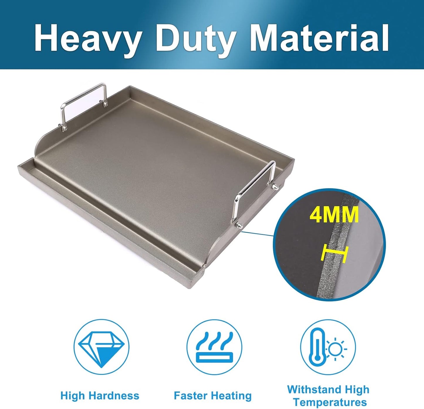 Utheer Cast Iron Griddle for Gas Grill, 25" x16" Flat Top for Outdoor Grill Rectangular Plate with Removable Handles for Charcoal Camping, Tailgating, and Parties