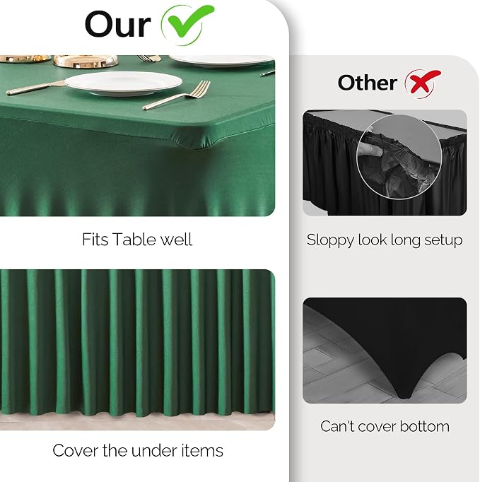 Wish Care 6 Pack Hunter Green Stretch Spandex Table Clothes for 4 Foot Rectangle Tables, 4FT Wrinkle Free Fitted Tablecloths Ruffles Design Table Cover for Party, Banquet, Wedding and Events - Image 7