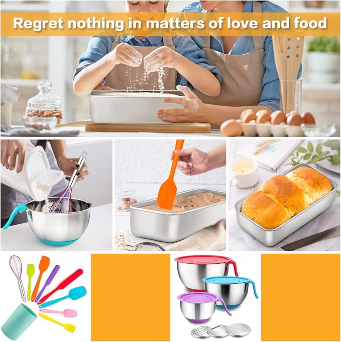 E-far Loaf Pan for Baking Bread, 9 x 5 Inch Stainless Steel Bread Pan, 6PCS | Non-Toxic Bread Tins for Homemade Banana Cake Meatloaf Brownies, Healthy & Easy Release, Dishwasher Safe - Image 7
