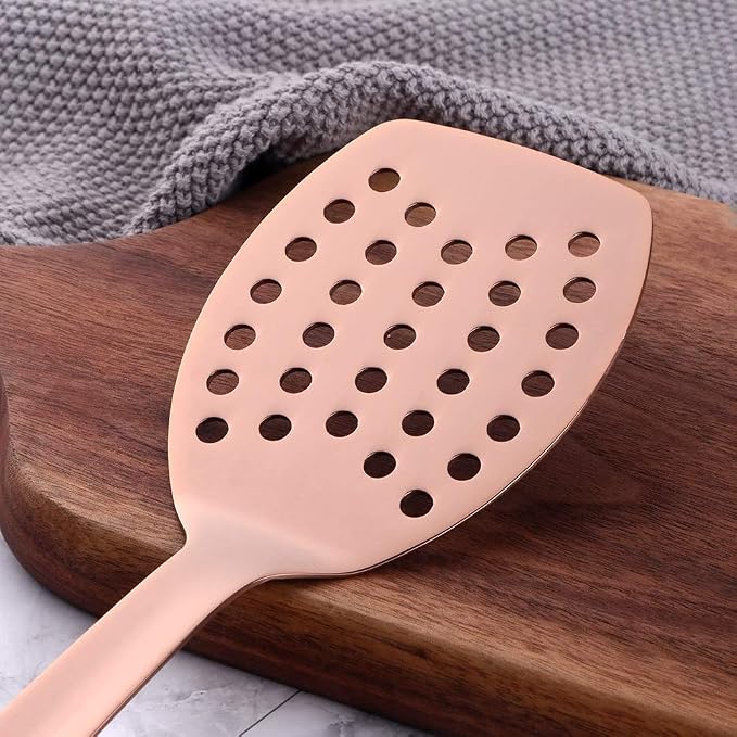 12 Pcs Cooking Utensil Set, Stainless Steel Rose Gold Titanium Plated Cookware Sets with Public Fork/Spoon, Cake Shovels, Spatula, Ladles, Solid Spoon, Slotted Spoon, Pasta Server, Kitchen Tool Gadget - Image 7