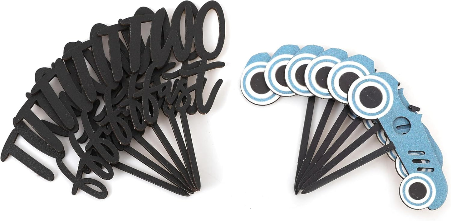 Wooden Two Fast Birthday Cupcake Toppers - Two Fast Decorations,Race Car Party Cake Toppers,Racing Car Birthday Topper (two fast cake topper)