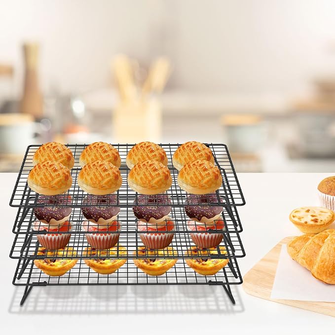 8Pcs Cooling Racks for Cooking and Baking, 8-Tier Stackable Roasting Rack, 13.4 x 9.4 Inch Carbon Steel Baking Rack for Oven Cooking, Roasting, Grilling Making Jerky (Black, 8Pcs) - Image 9