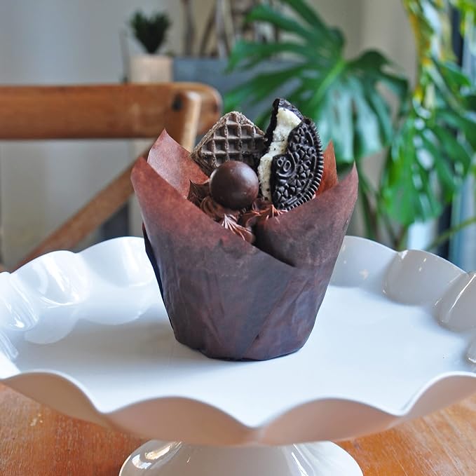 Large size Brown Tulip Baking Cups 2-1/4"(Base diameter) x 4"(Wall height) Greaseproof paper baking cupcake Muffin liners, Case of 130 pcs - Image 6