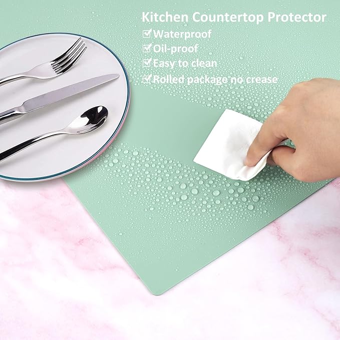 Silicone Mats for Kitchen Counter, Nonslip Silicone Mats for Crafts Countertop Protector Heat Resistant Mat (78.7” x 24” x 0.08”, Light Green) - Image 7