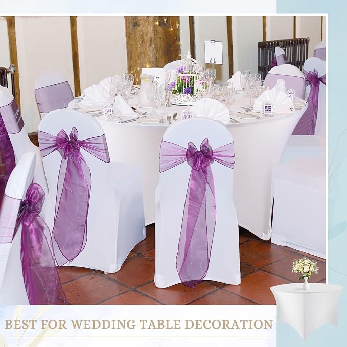 Preboun 8 Pack 72 Inch/ 6 FT Spandex Round Tablecloth White Fitted - Image 6