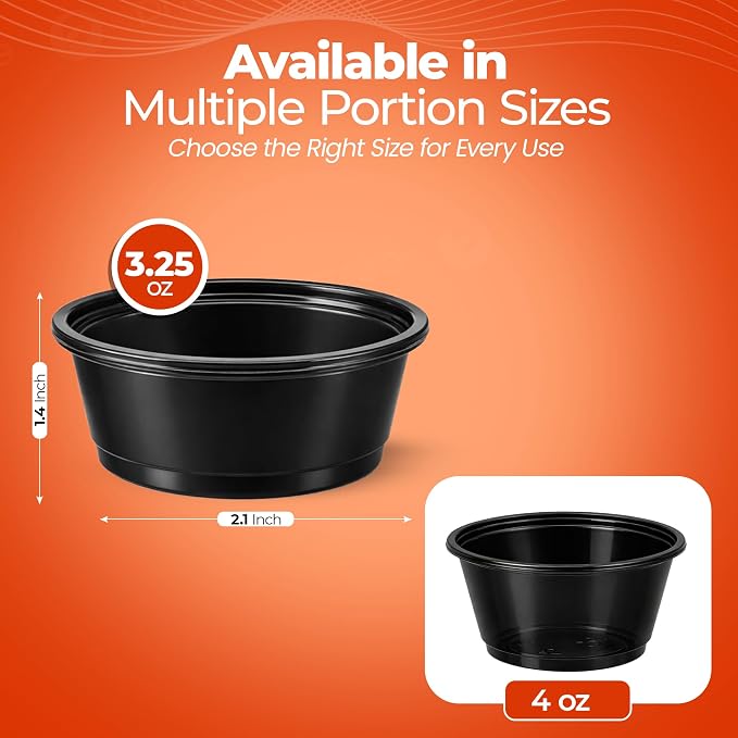 3.25 oz Black Plastic Portion Cups for Fast, Efficient Service - 2,500 PackDisposable Cups for Condiments, Sauces & Dressings with Easy Portion Control -Plastic Cups for Restaurants, Events & Sampling - Image 6