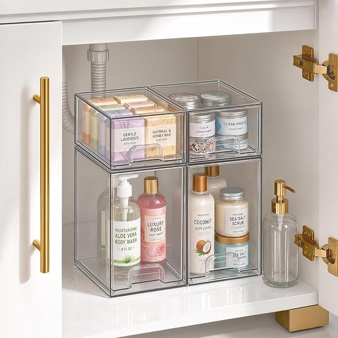 TIPGO Clear Stackable Storage Drawers, Baby Bottle Organizer, Easily-Access Makeup Organizer, Durable Containers for Bathroom Countertop, Pantry and Medicine Cabinet Organizer - Image 9