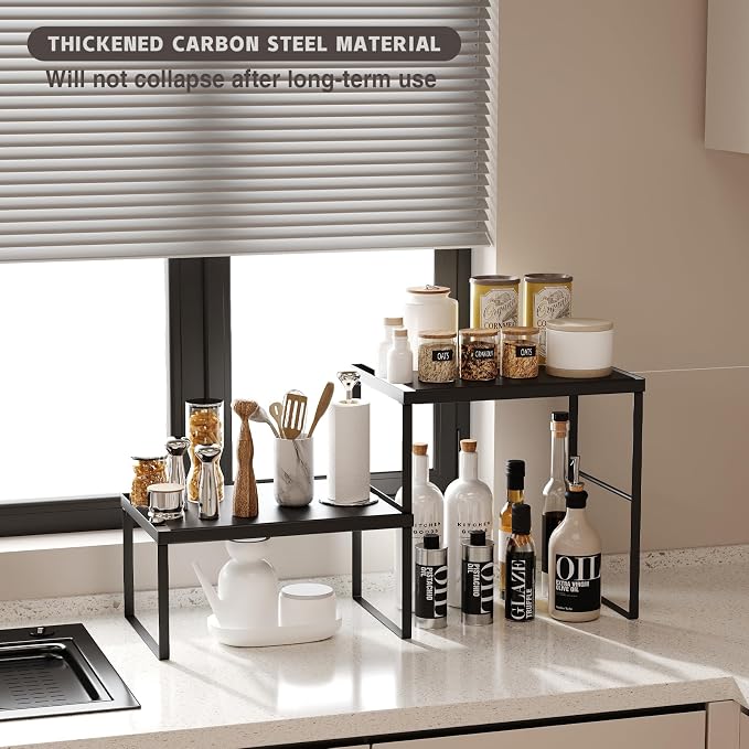 Spicy Shelf Stackable Kitchen Countertop Organizer Heavy Duty Kitchen Counter Shelf Metal Spice Rack for Countertop (2 Pack, Black) - Image 9
