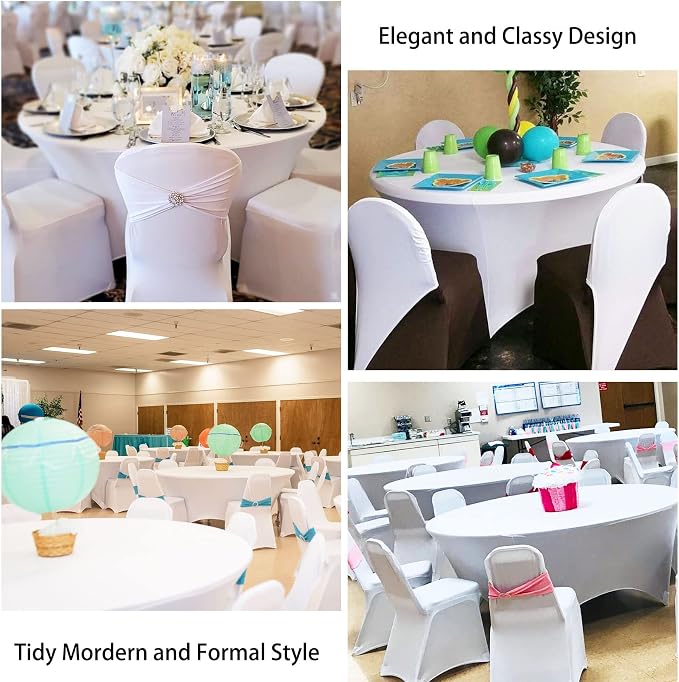 4 Pack 6FT Round Spandex Tablecloth 72" Round Elastic Table Cover Washable Wrinkle Resistant Fitted Table Cloth for Wedding Party Birthday Banquet Bar Events(White) - Image 7