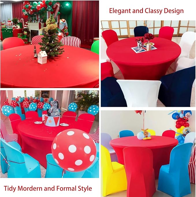 8 Pack 6FT Round Spandex Tablecloth 72” Red Elastic Table Cover, Round Table Cloth Washable Wrinkle Resistant Fitted Stretch Table Cover for Wedding Party Birthday Banquet Bar Events(Red) - Image 7
