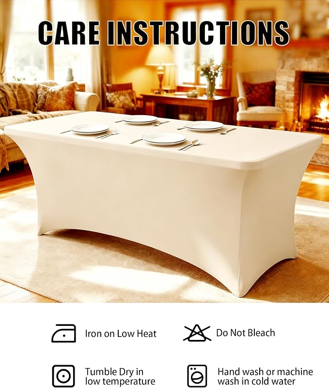 6FT Champagne Table Cloth - 2 Pack Fitted Stretch Rectangle Spandex Tablecloth, Washable Table Cover for Party, Picnic, Wedding, Banquet, Birthday and Festival(30" x 72") - Image 6