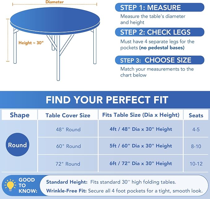 Fitted Round Table Covers 5ft-Spandex Elastic Stretch White Table Cloths - Image 8