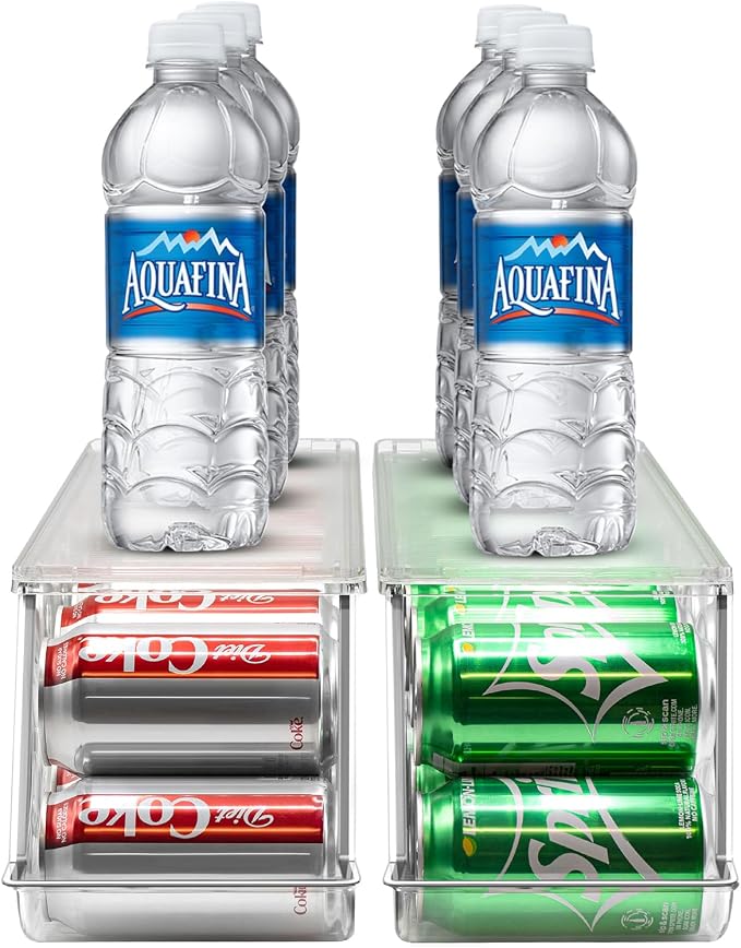 Sorbus Soda Can Organizer for Fridge & Freezer, Stackable with Lid (2 Pack) | Clear dispenser holds 12 cans for refrigerator and pantry organization; secure lids and BPA-free construction. - Image 7