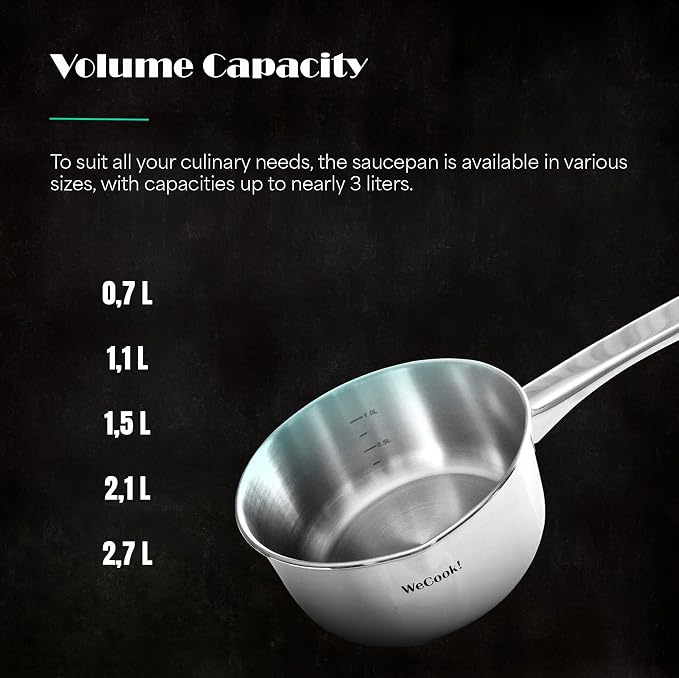 Wecook! Saucepan 18 cm, small saucepan, induction 2.1 litres, stainless steel, stackable, for small portions, single household - Image 10