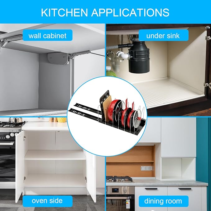 Golener 4 Adjustable Dividers Pull Out Pots and Pans Organizers - Image 9