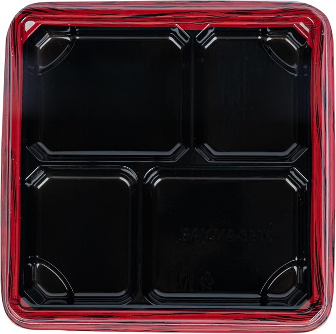 Bento Tek 17.9 Ounce Meal Prep Containers, 50 Disposable To Go Food Boxes - Lids Sold Separately, 4 Compartments, Red And Black Plastic Bento Lunch Boxes, Freezable, For Take Out - Restaurantware - Image 15