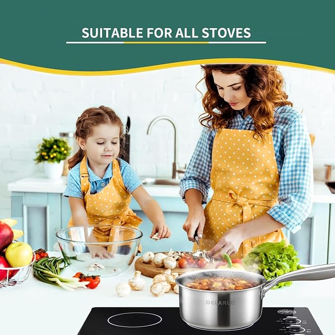 DELARLO Tri-Ply Stainless Steel Hybrid Non Stick Saucepan 2.5 Quart - Image 6
