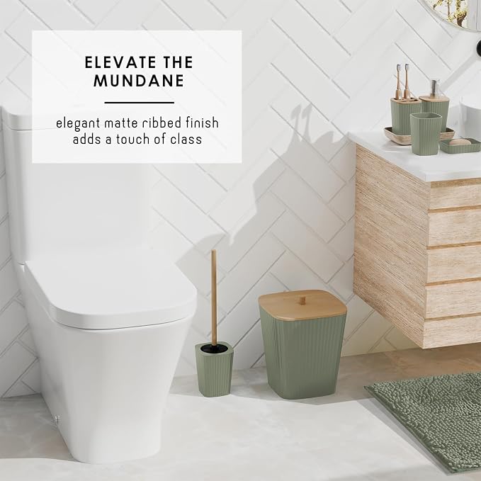 Clara Clark Bathroom Accessories Set - 27PC Bathroom Set with Adhesive Corner Shower Caddy Hanging, Bathroom Sets with Shower Curtain and Rugs, Sage Green Shower Curtain Set with Bathroom Trash Can - Image 9