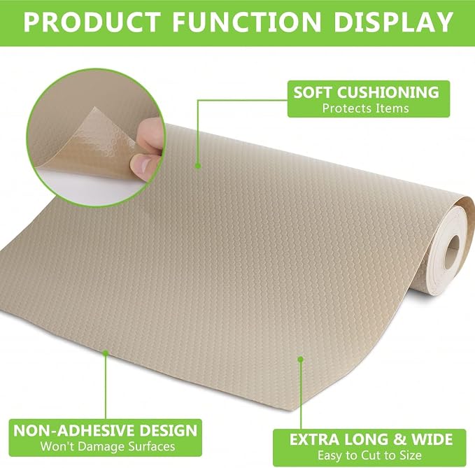 WochiTV Shelf Liner for Cabinets, Drawer 23.6 Inch x 10 Feet, Non Adhesive EVA Plastic Waterproof Protectors Mats for Kitchen, Pantry, Bathroom Closet, Cupboard, Khaki - Image 7