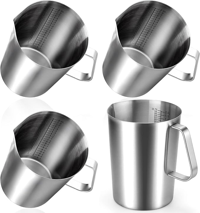 Copkim 4 Pcs Stainless Steel Measuring Cup with Handle and Pour Lip 67.6 Oz/ 2000 ml 304 Steel Milk Frothing Jug 8 Cup Metal Pitcher for Coffee Shop Bakery Commercial Home Latte Art Baking Frothing - Image 8
