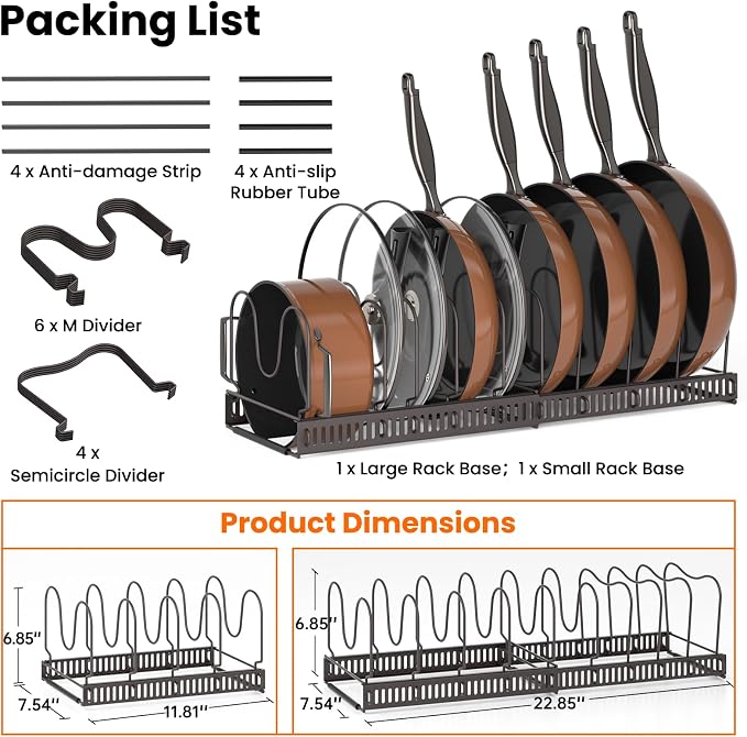 MUDEELA Expandable Pot Pan Lid Organizers inside Cabinet, 10 Divider-Bronze - Image 6