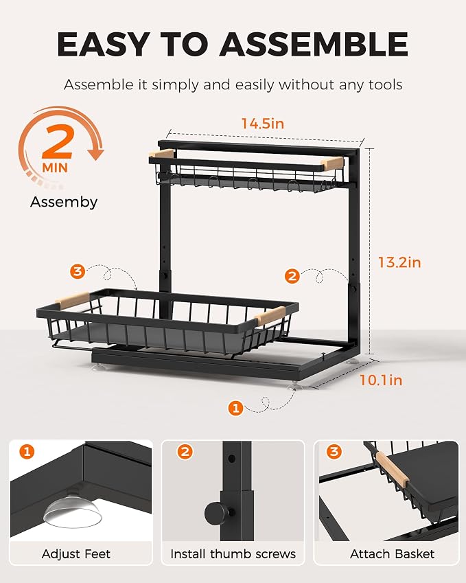 Sevenblue 3-Pack 2-Tier Height Adjustable Under Sink Organizer, Black - Image 9