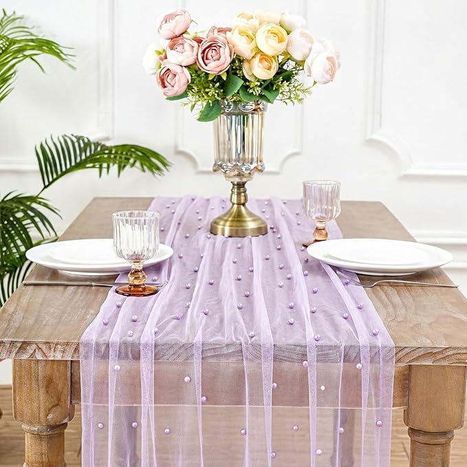 Sheer Gauze Pearl Table Runner Tulle Fabric 10ft Seasonal Dessert Chiffon - Image 8