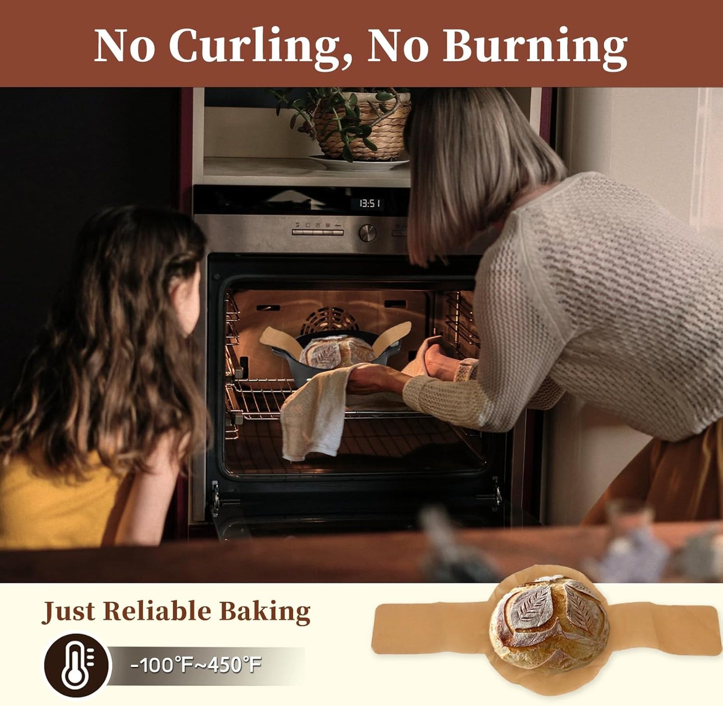 Parchment Bread Sling for Dutch Oven, BlissBoard Disposable Bread Baking Mat with Long Handles, 50 Pcs Unbleached Parchment Paper for Air Fryer, Sourdough Transfer