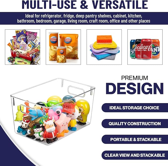 Clear Plastic Storage Bins, Pantry Organizers and Storage Containers Fridge Organizer Bins for Organizing Kitchen Cabinet Organizer Bin Bathroom Freezer Refrigerator Organization - Image 5