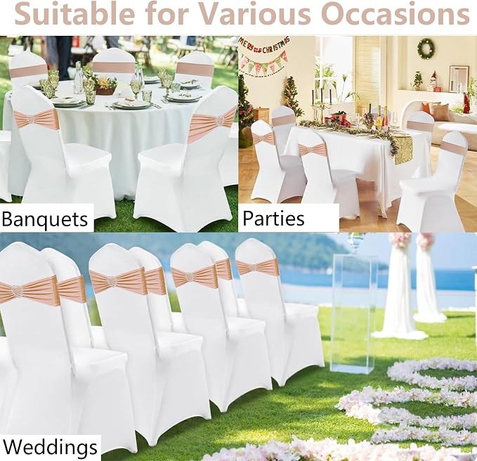 Nude Chair Sashes 50 Pack Spandex Nude Sashes for Chairs Covers Universal Stretch Chair Sashes Band with Heart Buckle Slider for Wedding Banquet Party Decorations - Image 7