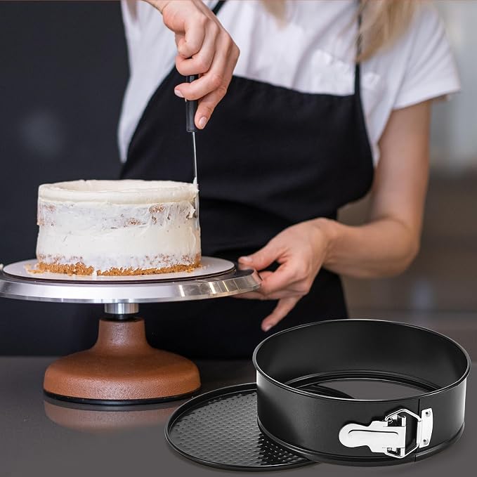 Funnymoom 4 Pcs 8 Inch Non Stick Springform Pan with Removable Bottom Carbon Steel Cheesecake Pan Round Springform Cake Mold with Stainless Steel Spring Buckles for Baking Kitchens Restaurant - Image 7