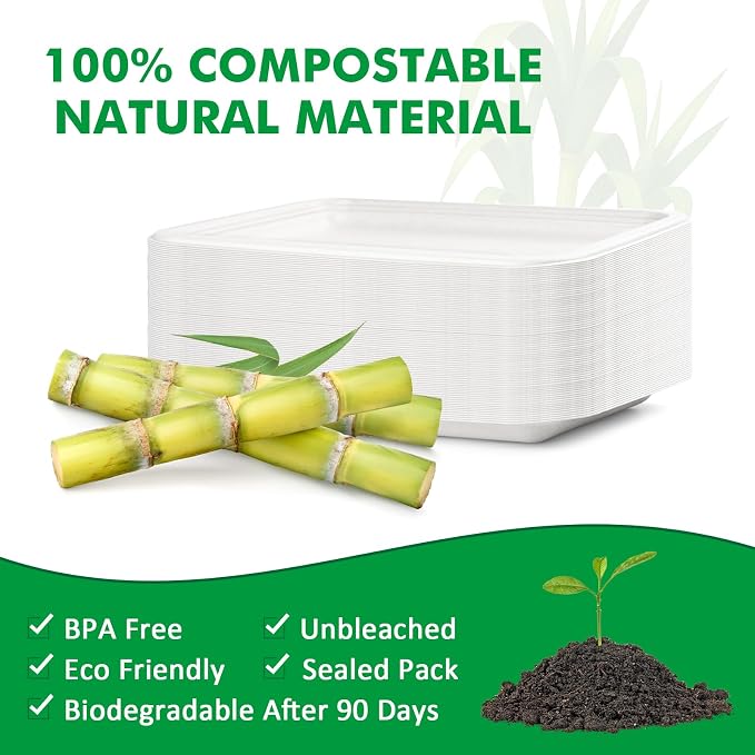 14 Inch Disposable Food Trays, 100 Pack White Compostable Platter | Heavy Duty Large Paper Plates for Serving Food, Sturdy Rectangle Plates for Crawfish Lobster Seafood Boil BBQ Party - Image 6