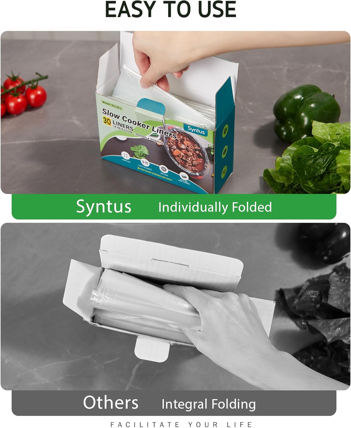 Syntus Slow Cooker Liners, 30 Count Cooking Bags Large Size Disposable Pot Liners Plastic Bags, Fit 3QT to 8QT for Slow Cooker Cooking Trays, 13"x 21", 30 Liners