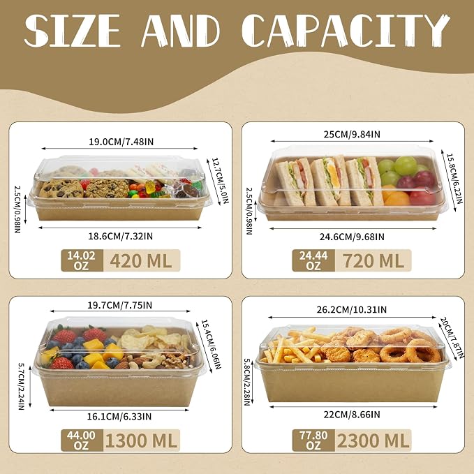 30 Pack Disposable Kraft Paper Food Trays With Clear Lids, 78oz | 10 x 8 x 3 inch Large Rectangle Take‑out Containers, Heavy‑duty Meal Storage Boxes for Food, Perfect for Next Day Lunch, Party - Image 8