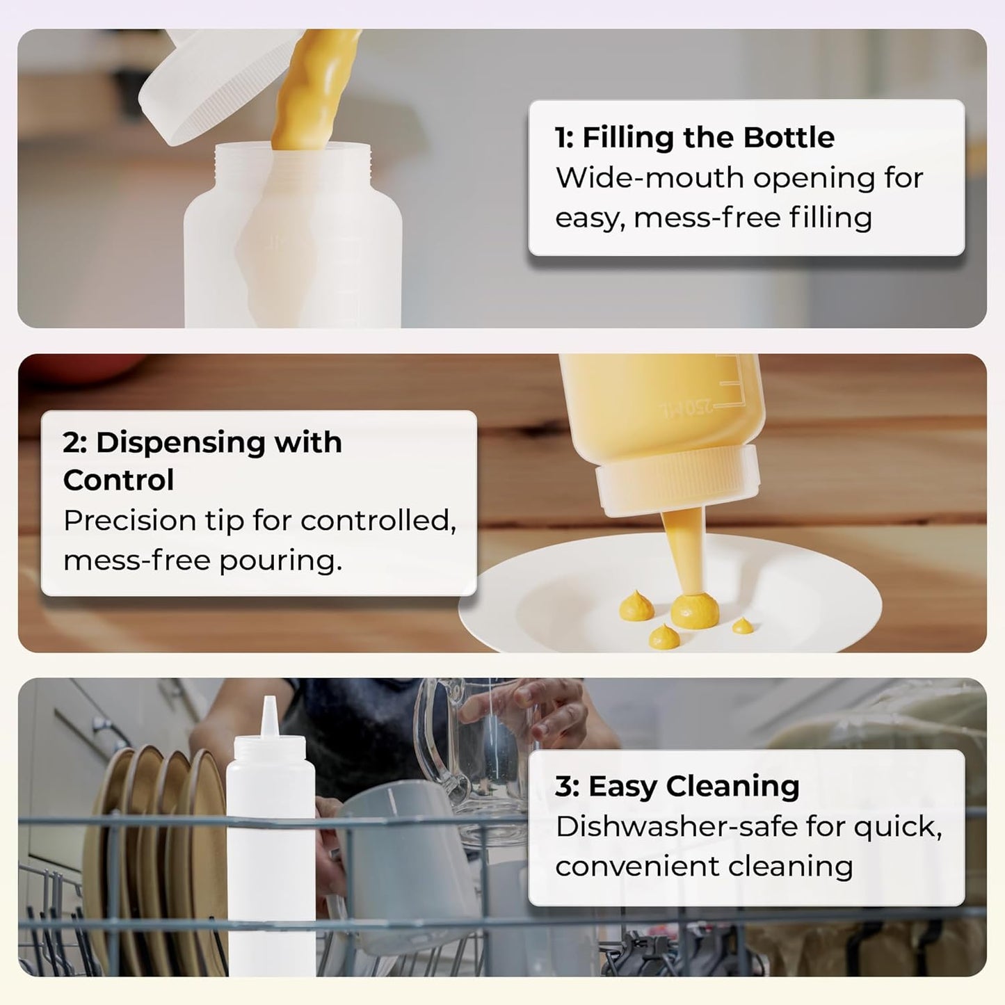 Restaurantware 12 Ounce Condiment Squeeze Bottle 1 With Lid Plastic Squeeze Bottle - Precison Dispensing Tip Flexible Clear Plastic Squeeze Bottle For Sauces For Sauces Spreads Or Condiments