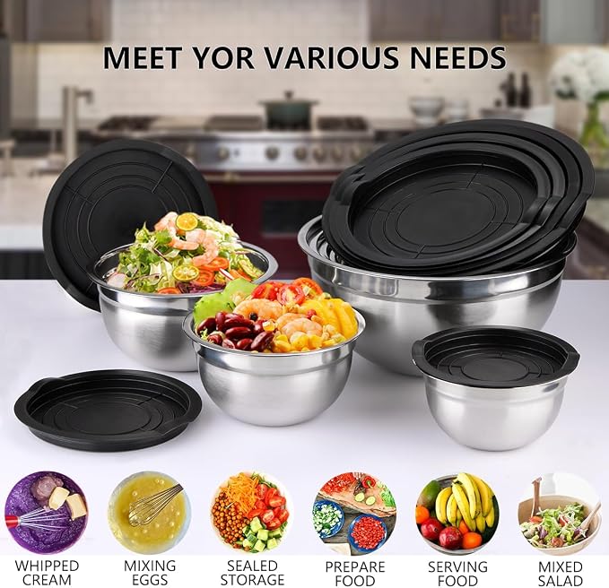 Leidawn Mixing Bowls with Lids Set, 25 PCS Black Mixing Bowl for Kitchen - Image 7