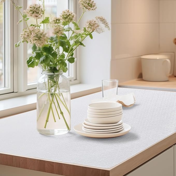 Drawer Shelf Liner for Kitchen Cabinets Non Adhesive, Slip Resistant Shelf Paper Easy to Clean, Strong Grip Thickened Cabinet Liners Waterproof for Pantry Shelves Cupboard, White, 17.5 in x 10 FT - Image 7