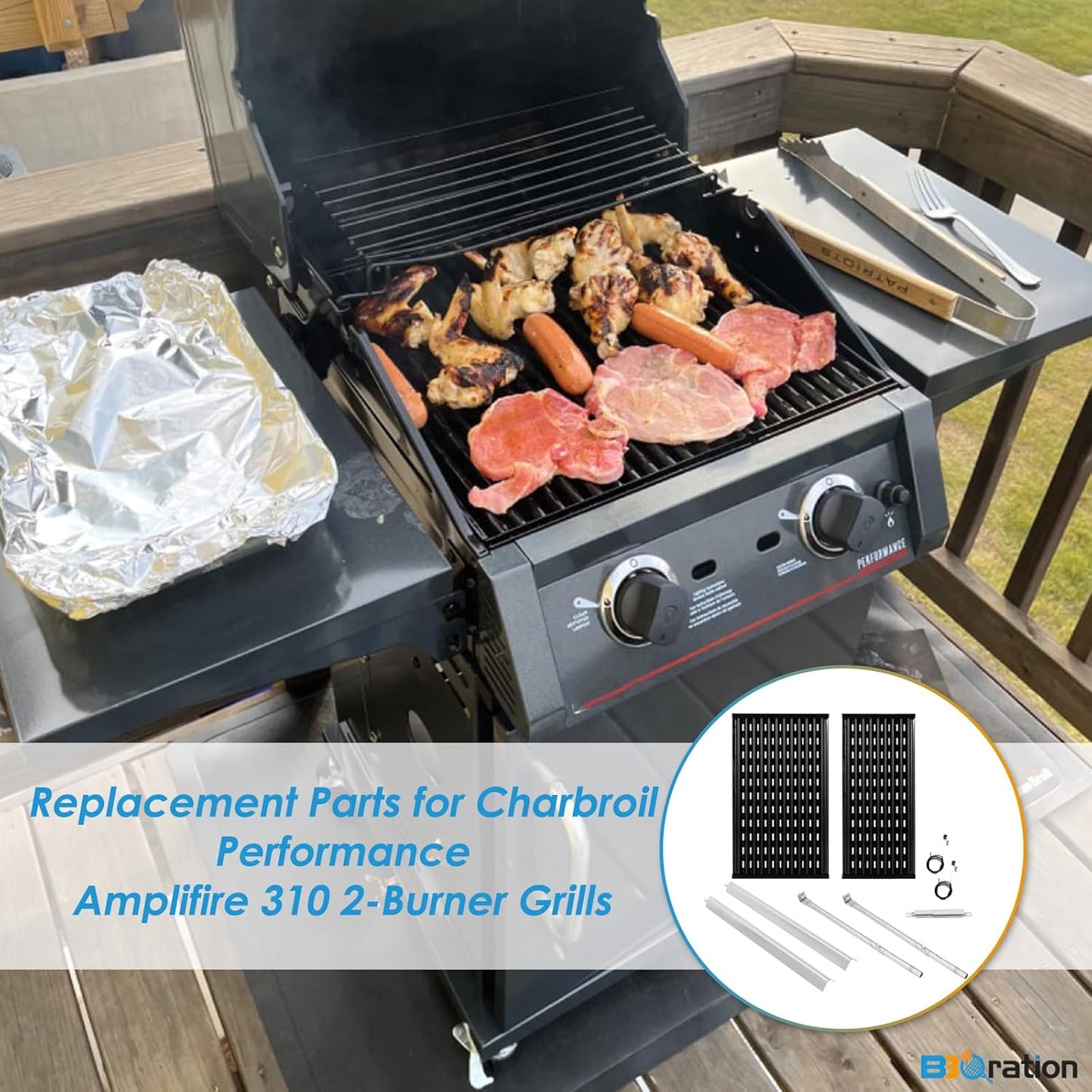 Grill Parts for Charbroil Performance Amplifire 2 Burner 463655621 463655021 463655421 463630021, 17-inch Cooking Grate, Burner and Heat Plate Parts for Charbroil Grill Replacement Parts