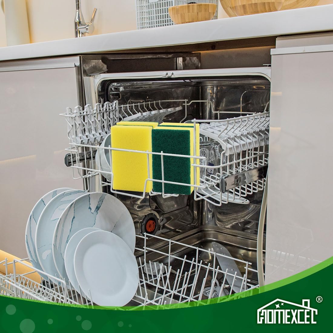 HOMEXCEL Heavy Duty Scrub Sponges Kitchen 10 Count, Extra-Large Sponges for Cleaning Kitchen and Household, Dish Scrubber for Washing Dishes, Pots and Pans