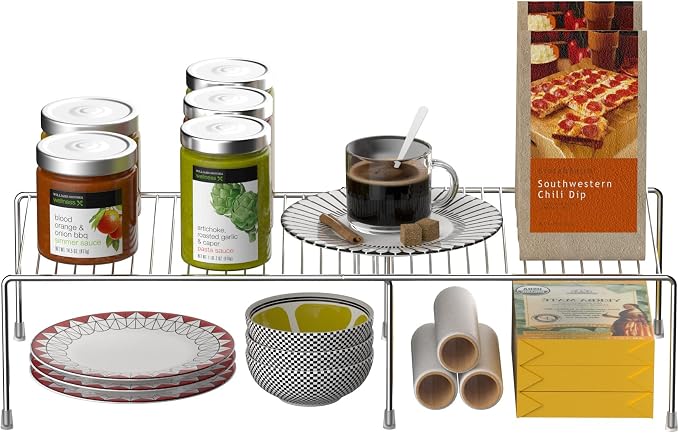 Redrubbit Cabinet Storage Shelf Rack, Expandable Metal Rustproof Kitchen Counter and Cabinet Shelf, Storage Rack Organizer Space Saver for Kitchen, Fridge, Cabinet, Bathroom, Chrome, Set of 6 - Image 9