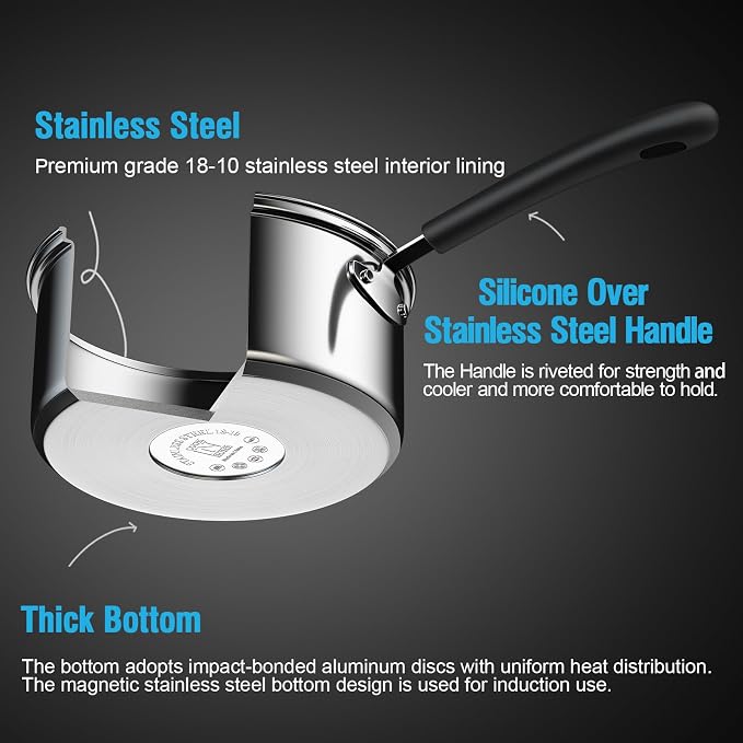 Cook N Home Professional 3 Quart Stainless Steel Saucepan with Lid, Kitchen Induction Cooking Sauce Pot Pan, Stay-Cool Silicone Handle, Dishwasher Safe - Image 7