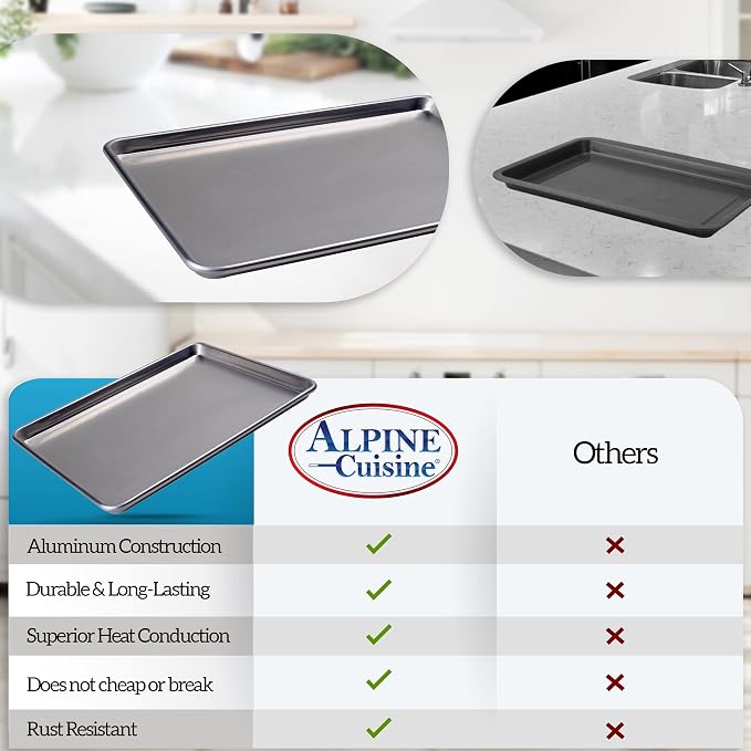 Alpine Cuisine Professional Full Aluminum Cookie Sheet 18x26-inch - Rimmed Baking Sheets for Oven - Durable, Oven-Safe, Easy to Clean, Commercial Quality - Great for Roasting & Baking - Image 7