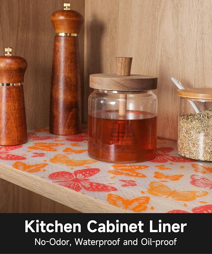 Drawer Liner Shelf Liners for Kitchen Cabinets Non Adhesive - Oil-Resistant Waterproof Sturdy and Resilient Kitchen Cabinet Liners for Shelves, Tool Box, Refrigerator(Red Butterfly, 17.5" W x 360" L) - Image 9