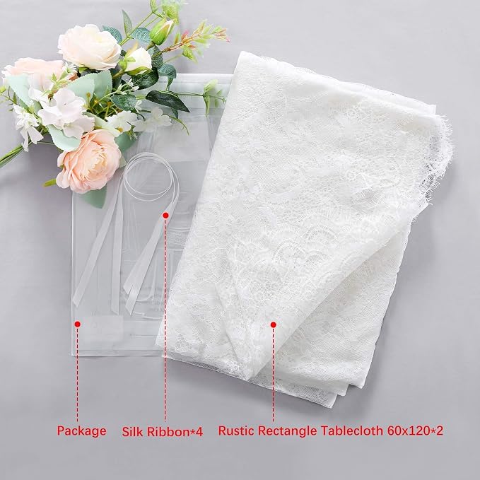 LuoluoHouse 2 Pack 60 x 120 Inch White Lace Rustic Table Cloths Vintage - Image 9