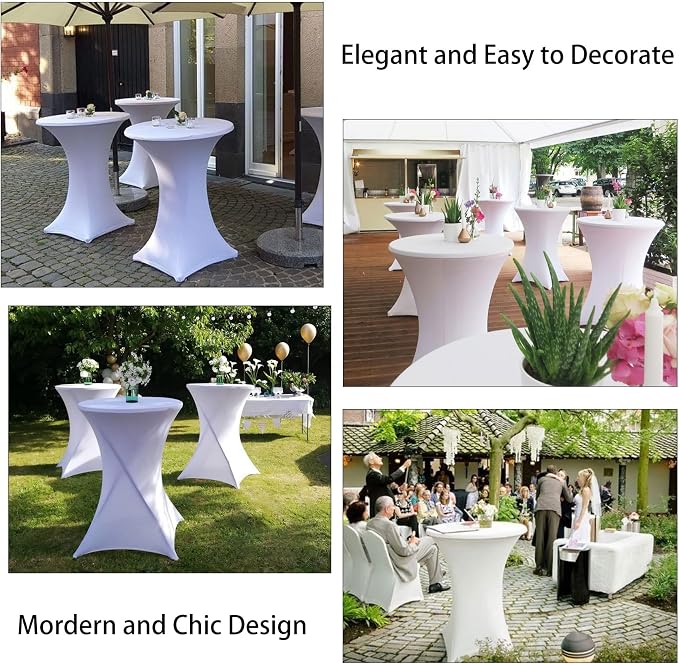 4 Pack Cocktail Spandex Tablecloth 32"x43" Cocktail Table Cover Fitted High Top Round Table for Bar Wedding Birthday Party Banquet (White) - Image 7