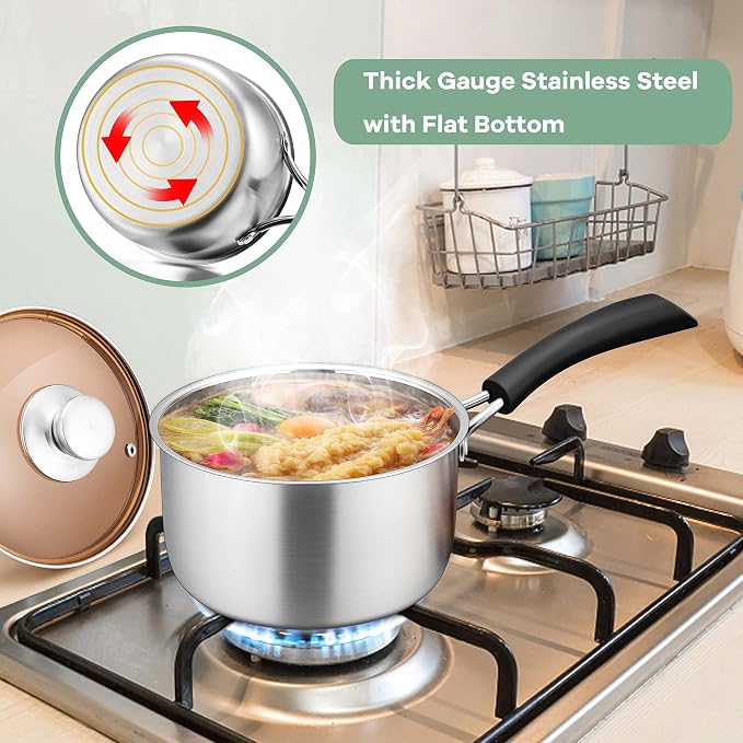Herogo 1 Quart Saucepan with Lid, 18/10 Stainless Steel Small Sauce Pan Pot, 1Qt Saucepan for Gas Electric Stove Top Camping, Healthy & Rust Free - Image 8