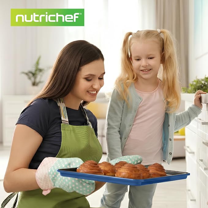 NutriChef 8-Piece Nonstick Bakeware Set - Baking Tray Set w/Non-Stick Coating, 450°F Oven Safe, Round Cake, Loaf, Muffin, Wide/Square Pans, Cookie Sheet (Blue) - Image 8