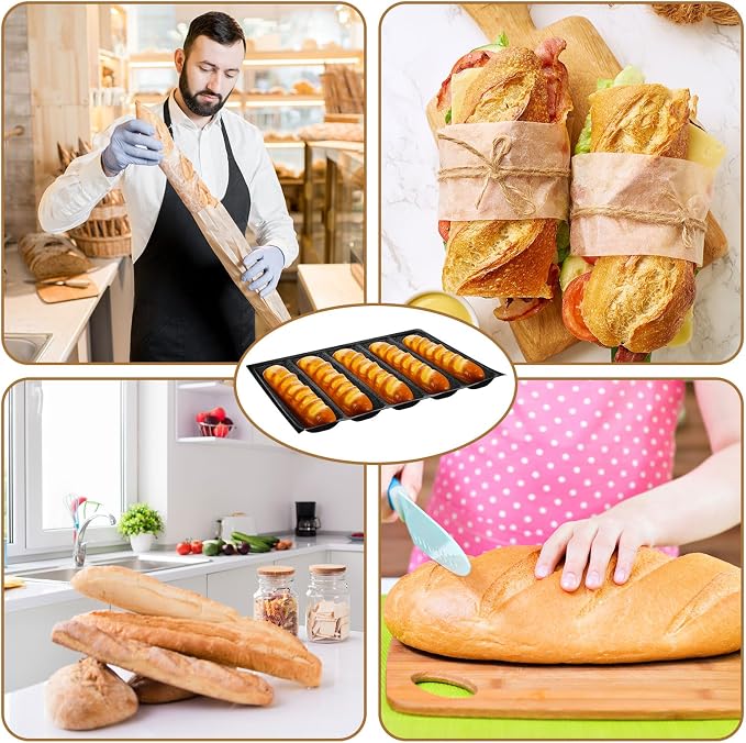 Maxcheck 2 Pcs Silicone Perforated Baking Forms Sandwich Mold French Baguette Bread Pan Mat 5 Loaf Non Stick Baking Liners for Home Kitchen - Image 7